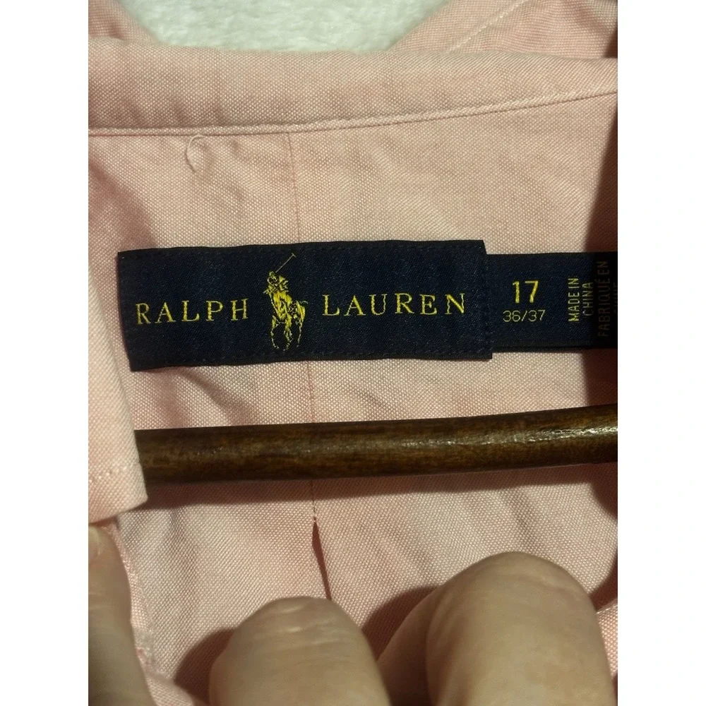 Polo Ralph Lauren Men's Shirt 17 36/37 Classic Fit Pink Oxford Dress Work Preppy